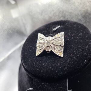 Vintage 40s Tiny Rhinestone Bow Brooch Pin